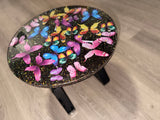 20” Round Epoxy Accent Table – Black Butterfly