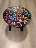 20” Round Epoxy Accent Table – Black Butterfly