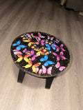 20” Round Epoxy Accent Table – Black Butterfly