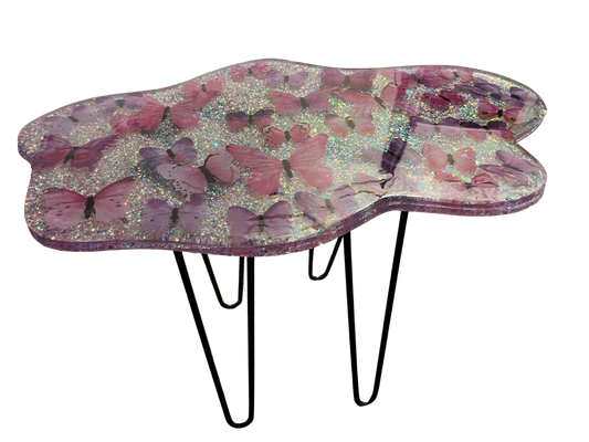 24” Epoxy Accent Table - Purple Butterfly