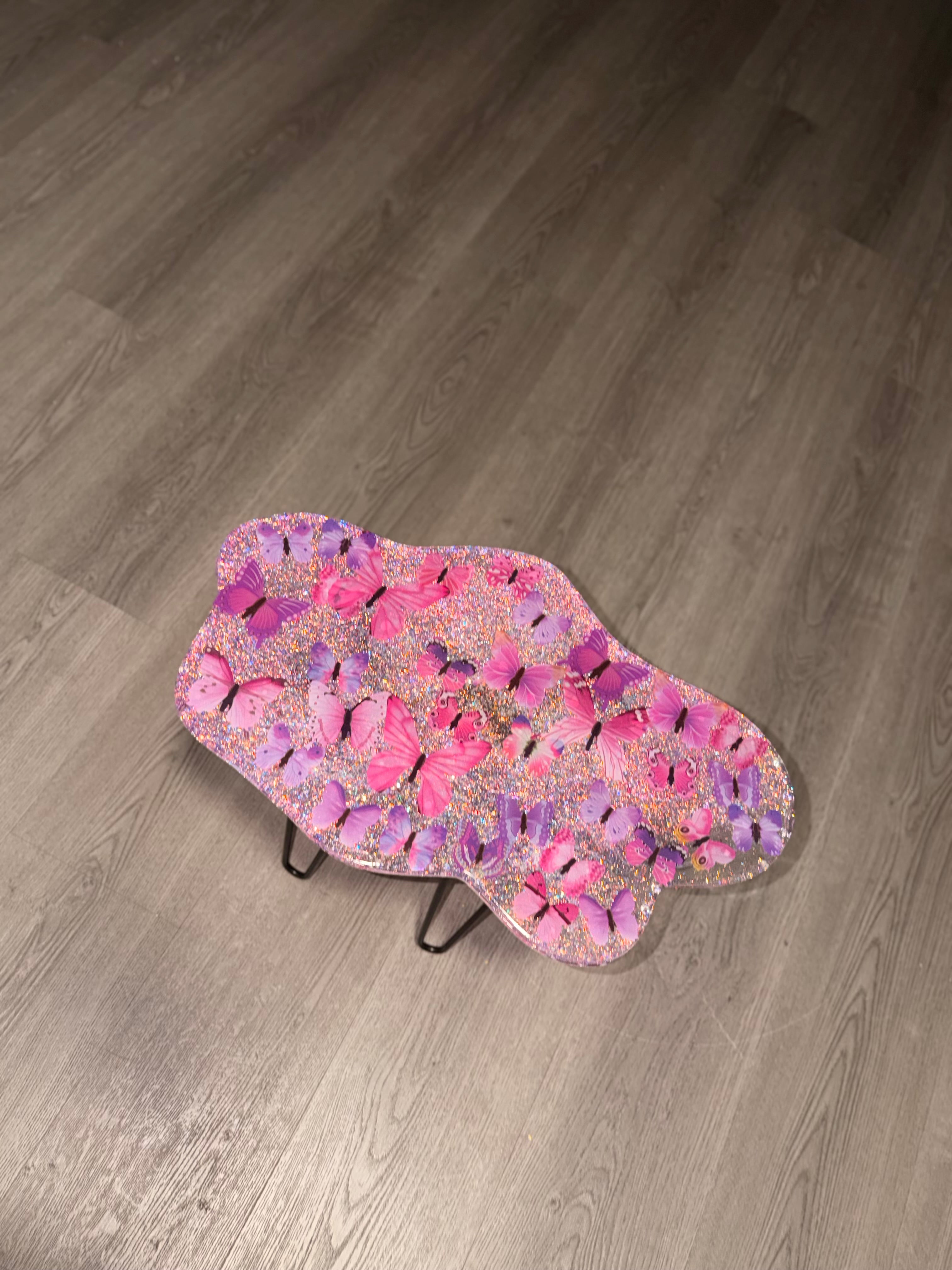 24” Epoxy Accent Table - Purple Butterfly