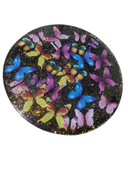 20” Round Epoxy Accent Table – Black Butterfly