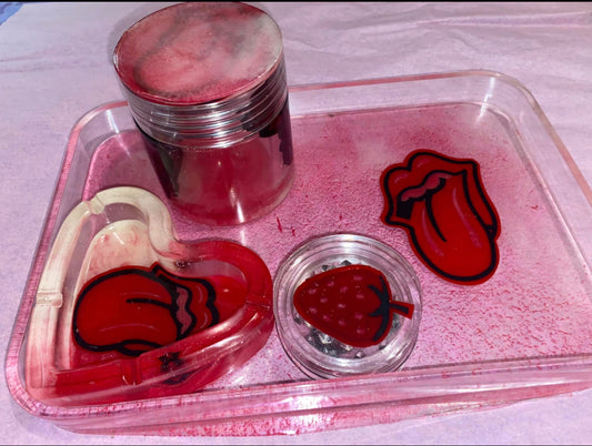 Epoxy Rolling Tray Set- 4pc Strawberry Lip Design