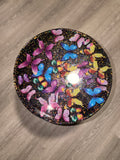 20” Round Epoxy Accent Table – Black Butterfly