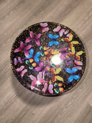 20” Round Epoxy Accent Table – Black Butterfly
