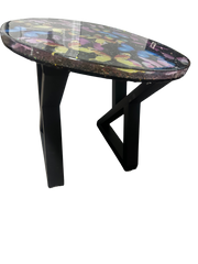 20” Round Epoxy Accent Table – Black Butterfly