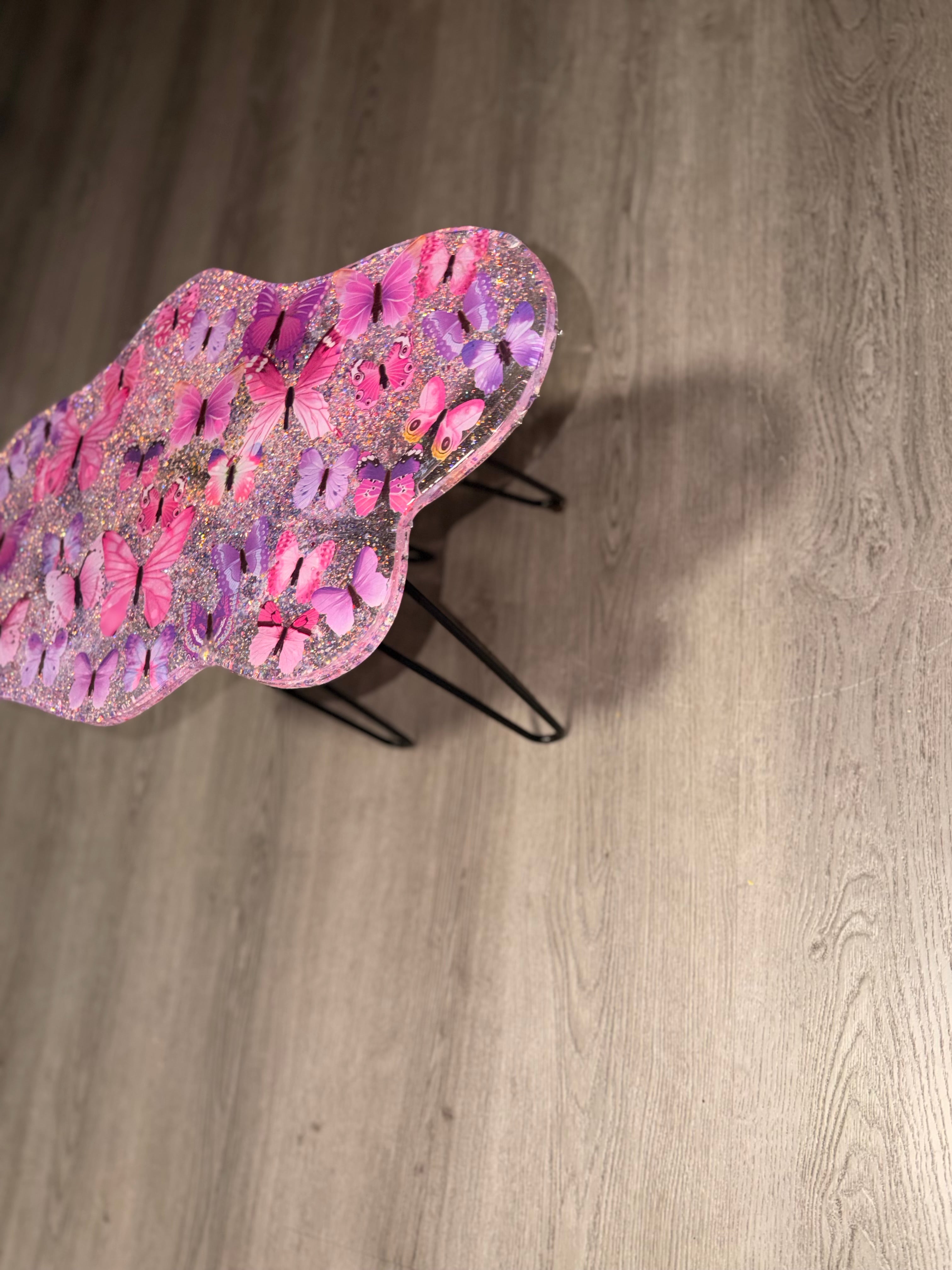 24” Epoxy Accent Table - Purple Butterfly
