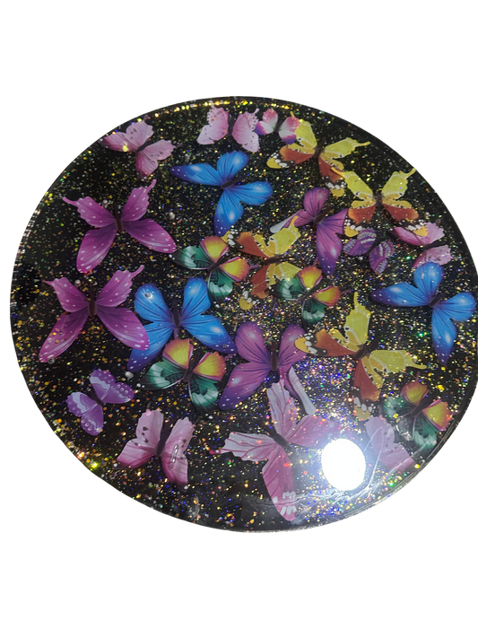 20” Round Epoxy Accent Table – Black Butterfly